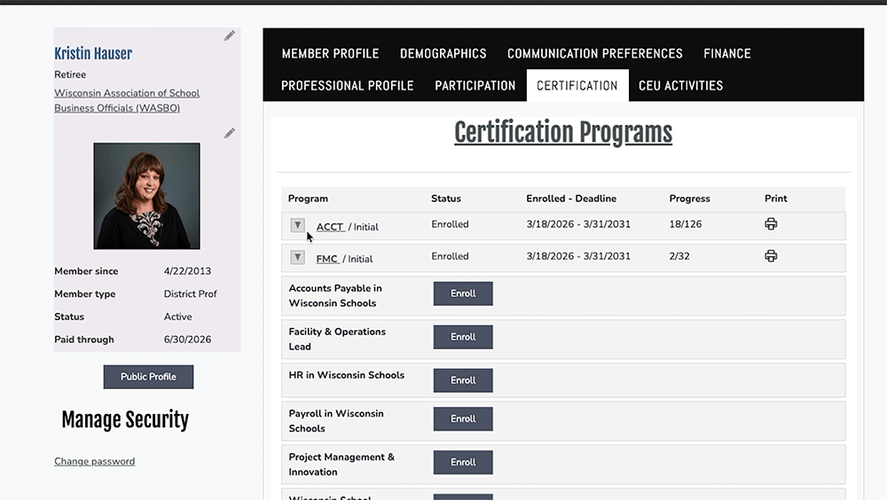 Expanding certification details to view progress